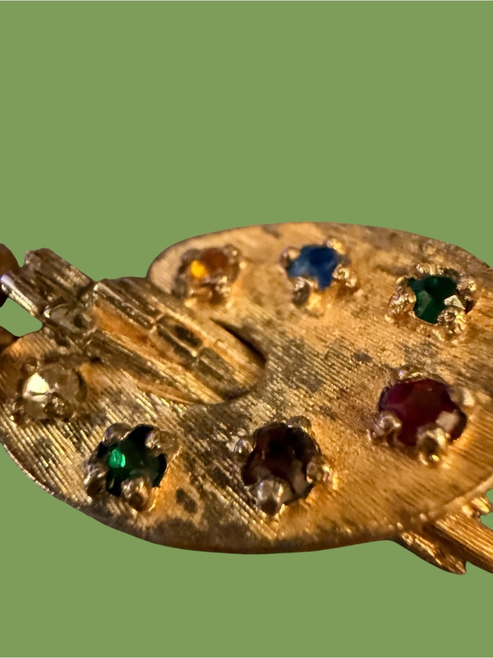 Vintage MONET Artist’s Palette Charm Gold Tone Multicolor Rhinestones 1” - Picture 10 of 15